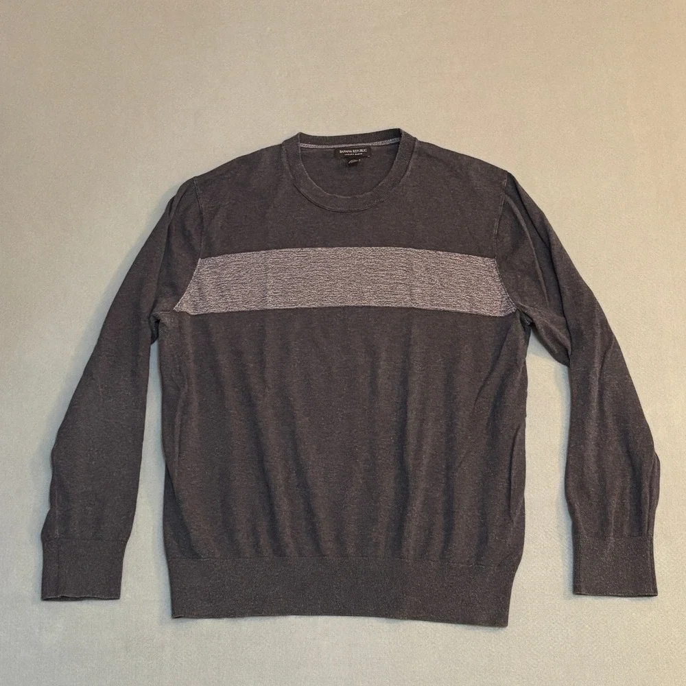 Banana Republic Mens XL Silk Cashmere Blend Crewneck Sweater Gray Quiet Luxury